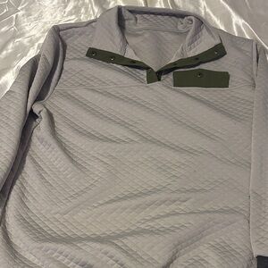 Gray Quilted Pullover with Green Accents